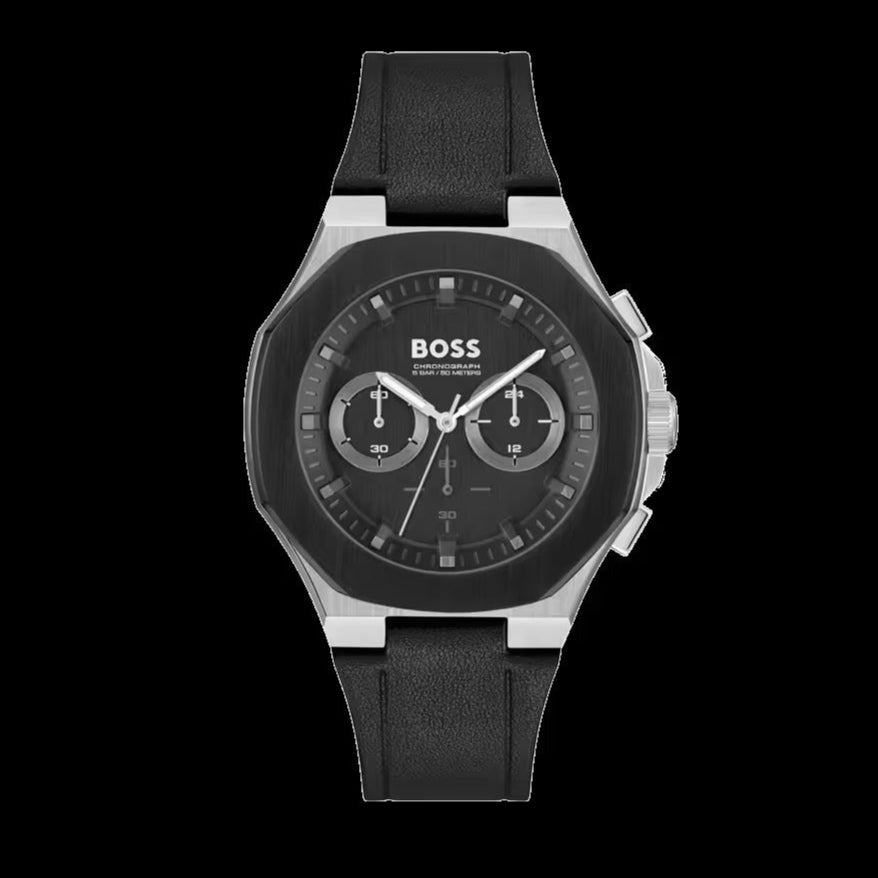  Shop Authentic Hugo Boss Taper Chronograph Black Dial Black Leather Strap Watch for Men - 1514085 - Luxxuri