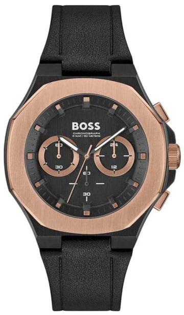  Shop Authentic Hugo Boss Taper Chronograph Black Dial Black Leather Strap Watch for Men - 1514089 - Luxxuri