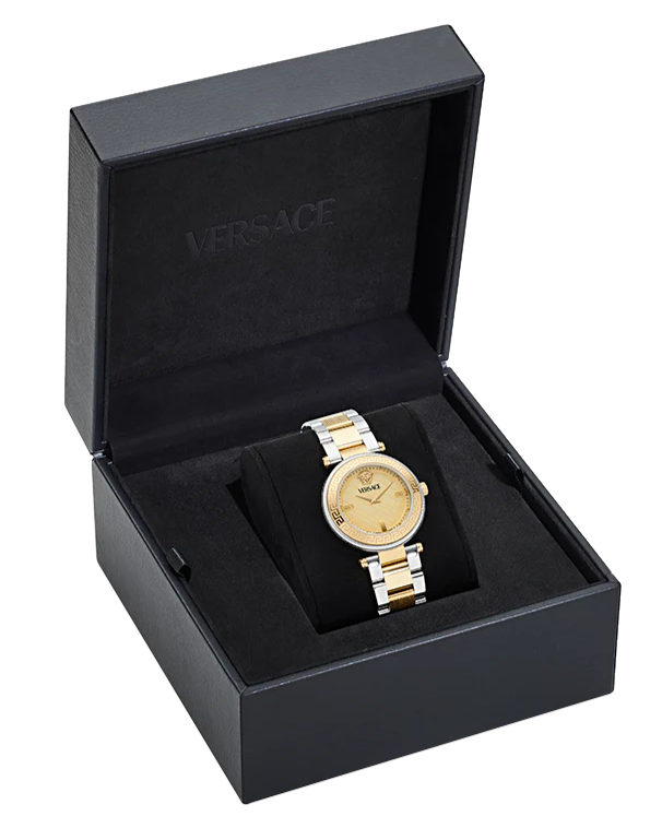  Shop Authentic Versace Reve Analog Gold Dial Two Tone Steel Strap Watch for Women - VE8B00324 - Luxxuri