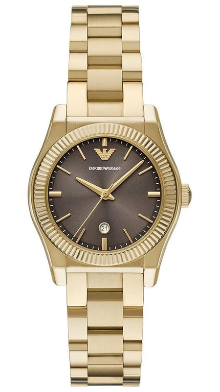 Emporio Armani Federica Brown Dial Gold Steel Strap Watch for Women - AR11700