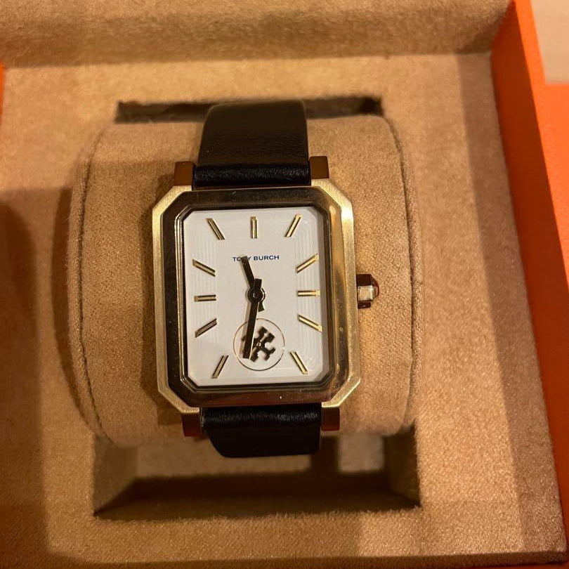 Tory Burch Robinson White Dial Black Leather Strap Watch for Women - TBW1504
