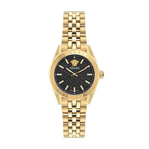  Shop Authentic Versace V-Code Quartz Black Dial Gold Steel Strap Watch for Women - VE8I00724 - Luxxuri