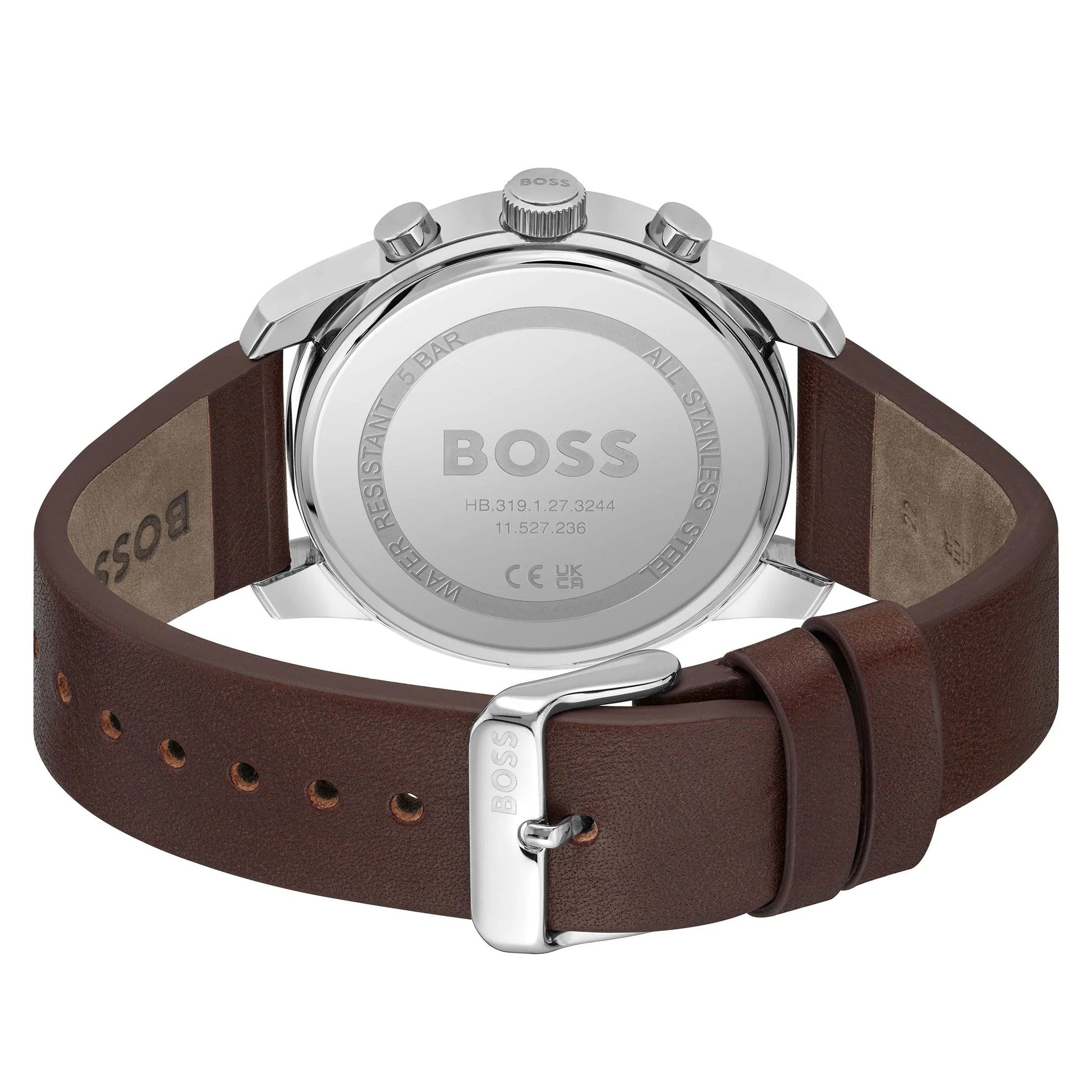  Shop Authentic Hugo Boss Trace Chronograph Blue Dial Brown Leather Strap Watch for Men - 1514002 - Luxxuri