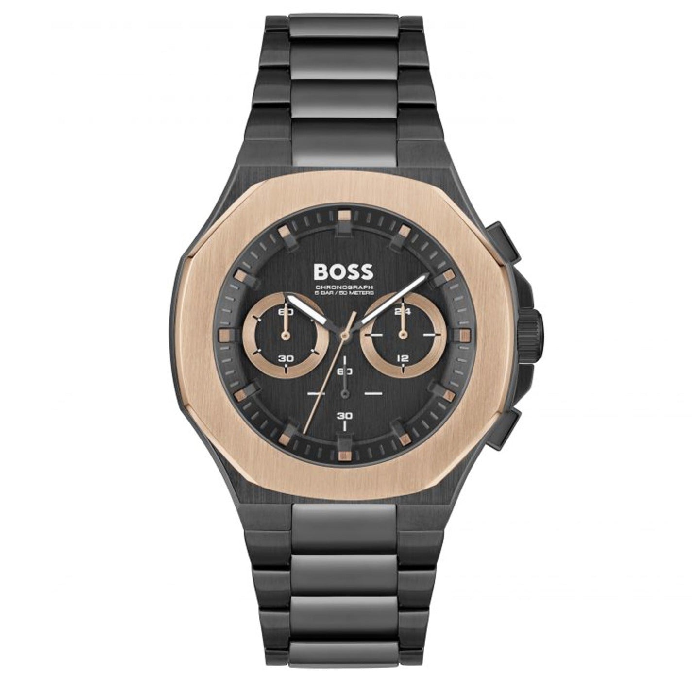 Hugo Boss Taper Chronograph Black Dial Black Steel Strap Watch for Men - 1514090