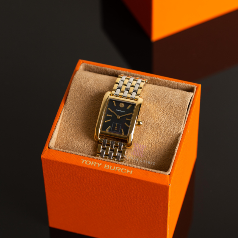 Tory Burch Eleanor Mother of Pearl Black Dial Two Tone Steel Strap Watch for Women - TBW1084