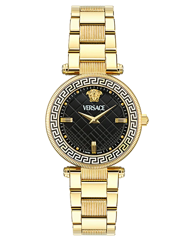  Shop Authentic Versace Reve Analog Black Dial Gold Steel Strap Watch for Women - VE8B00624 - Luxxuri