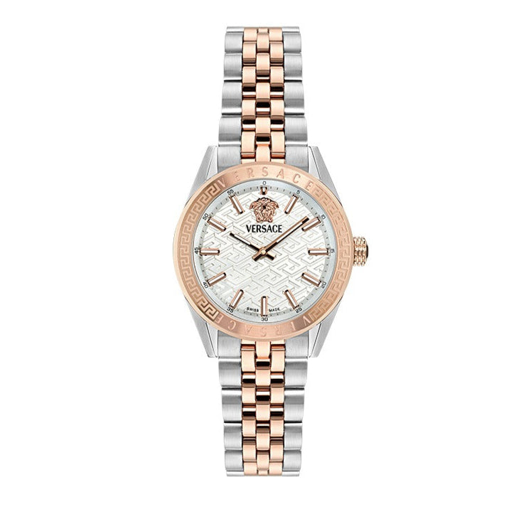  Shop Authentic Versace V-Code Analog White Dial Two Tone Steel Strap Watch for Women - VE8I00624 - Luxxuri