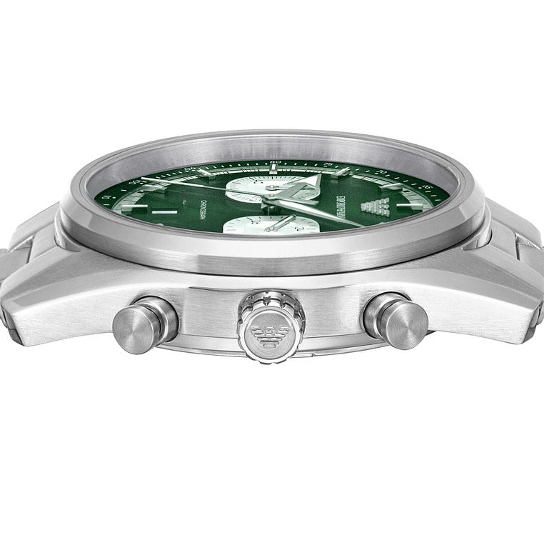 Emporio Armani Racer Chronograph Green Dial Silver Steel Strap Watch for Men - AR11637