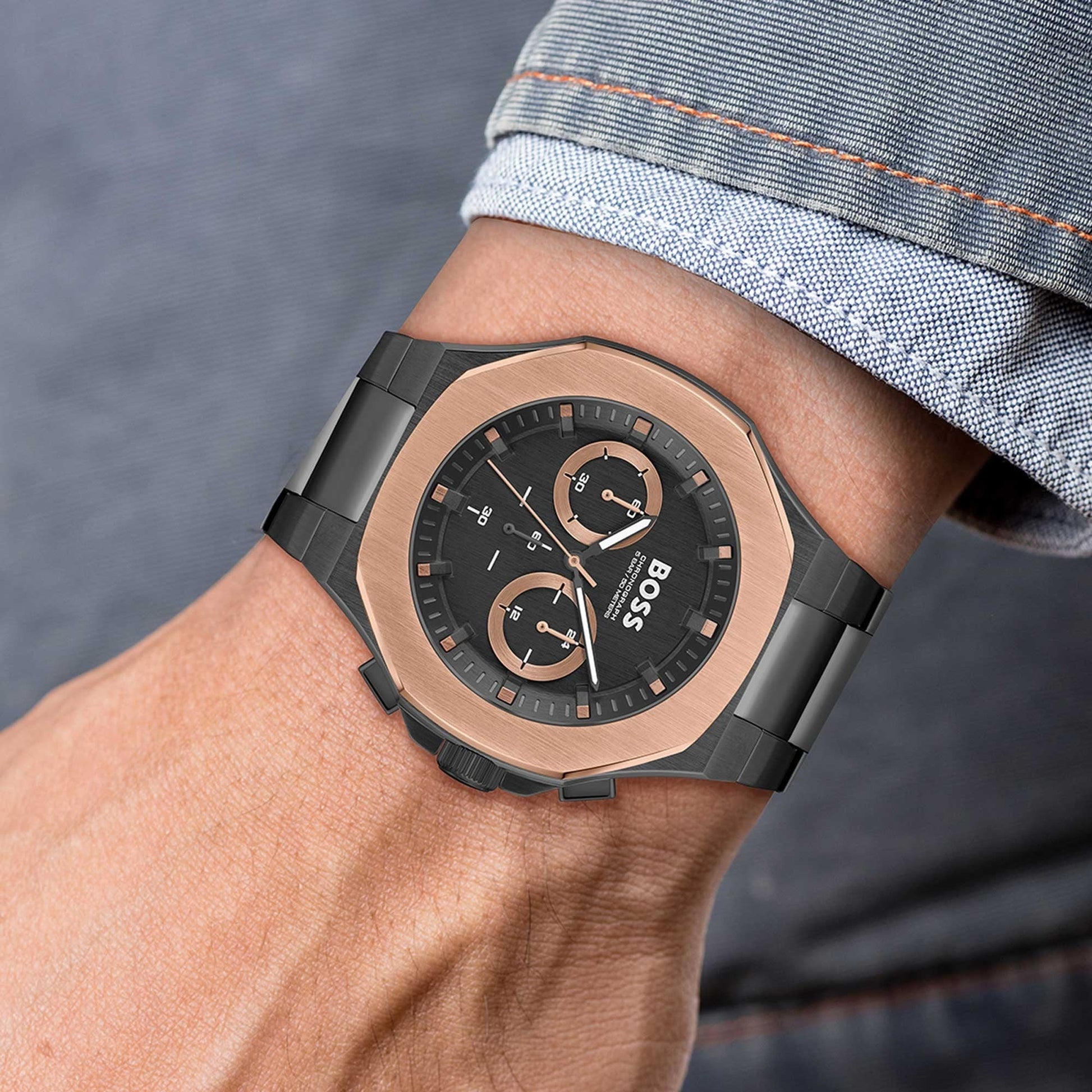  Shop Authentic Hugo Boss Taper Chronograph Black Dial Black Steel Strap Watch for Men - 1514090 - Luxxuri