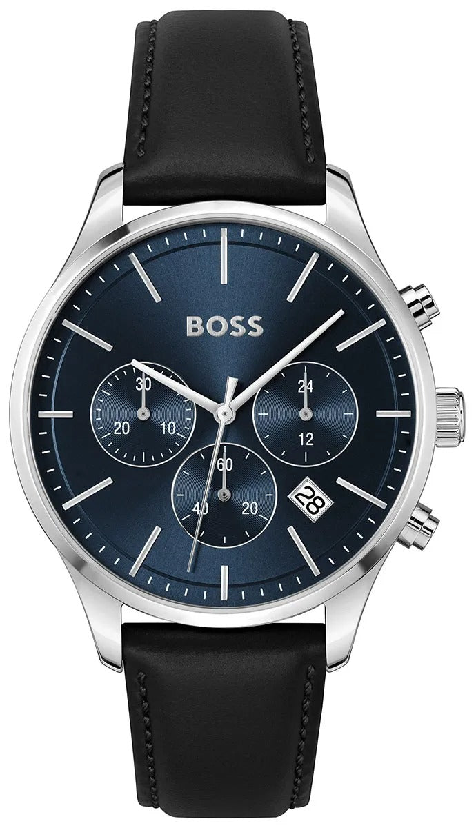  Shop Authentic Hugo Boss Avery Chronograph Blue Dial Black Leather Strap Watch for Men - 1514156 - Luxxuri