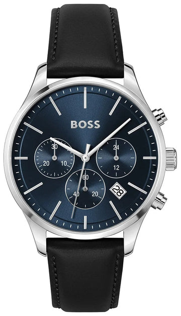  Shop Authentic Hugo Boss Avery Chronograph Blue Dial Black Leather Strap Watch for Men - 1514156 - Luxxuri