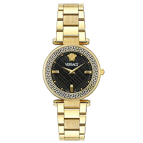 Shop Authentic Versace Reve Analog Black Dial Gold Steel Strap Watch for Women - VE8B00624 - Luxxuri
