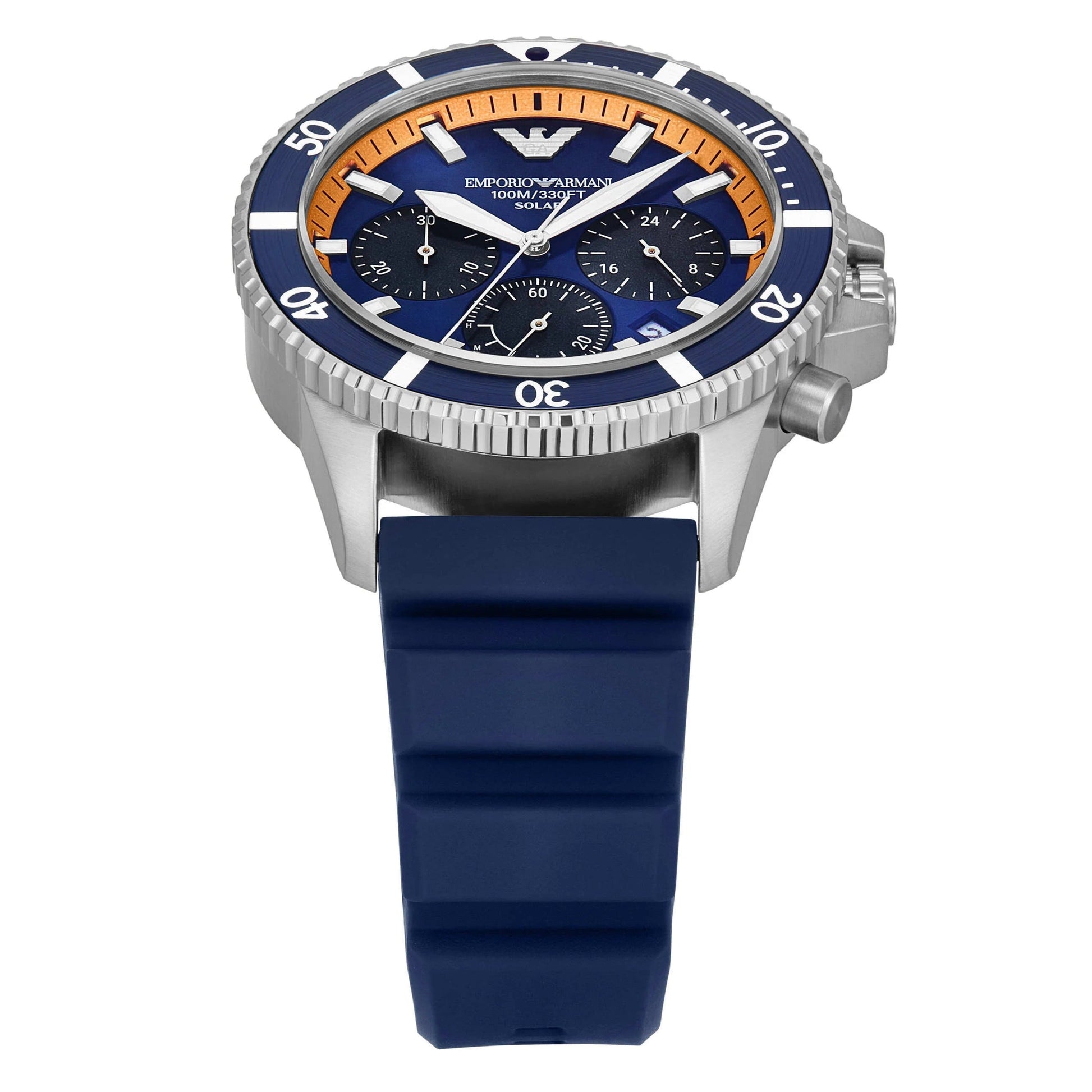  Shop Authentic Emporio Armani World Explorer Chronograph Blue Dial Blue Silicone Strap Watch for Men - AR11696 - Luxxuri