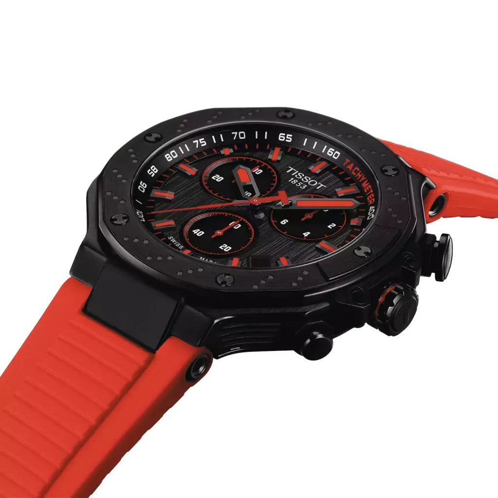 Tissot T Race Chronograph Black Dial Red Rubber Strap Watch for Men - T141.417.37.061.01