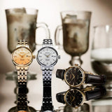 Seiko Presage Cocktail Time Automatic Diamonds Gold Dial Gold Steel Strap Watch for Women - SRE018J1