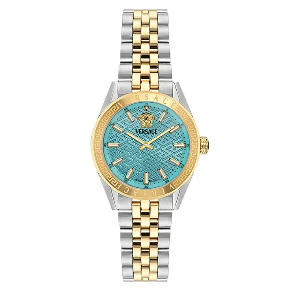  Shop Authentic Versace V-Code Analog Turquoise Dial Two Tone Steel Strap Watch for Women - VE8I00524 - Luxxuri