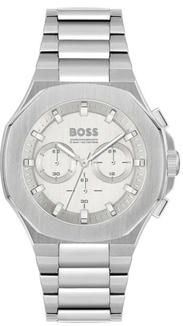  Shop Authentic Hugo Boss Taper Chronograph White Dial Silver Steel Strap Watch for Men - 1514087 - Luxxuri