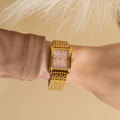 Tory Burch Eleanor Mother of Pearl Pink Dial Gold Steel Strap Watch for Women - TBW1077