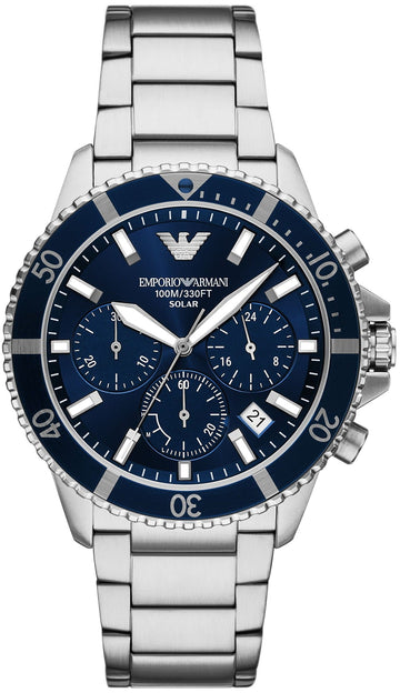  Shop Authentic Emporio Armani World Explorer Chronograph Blue Dial Silver Steel Strap Watch for Men - AR11681 - Luxxuri