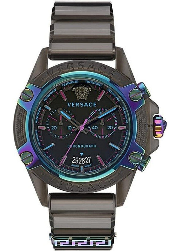  Shop Authentic Versace Icon Active Chronograph Black Dial Grey Silicone Strap Watch for Men - VEZ701022 - Luxxuri