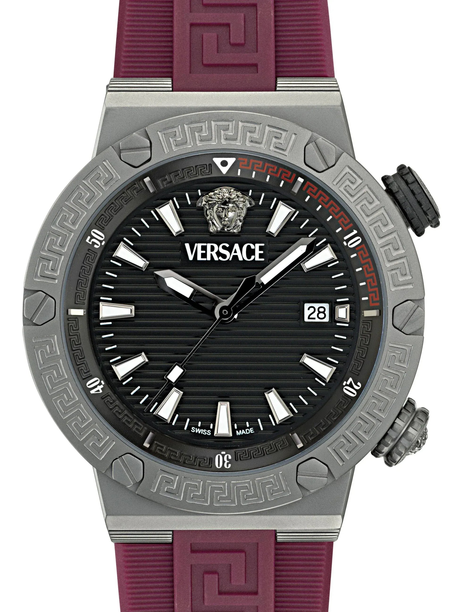  Shop Authentic Versace Greca Logo Diver Quartz Black Dial Purple Rubber Strap Watch for Men - VE8G00224 - Luxxuri