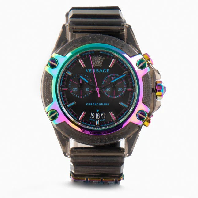  Shop Authentic Versace Icon Active Chronograph Black Dial Grey Silicone Strap Watch for Men - VEZ701022 - Luxxuri
