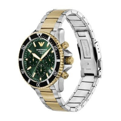  Shop Authentic Emporio Armani World Explorer Chronograph Green Dial Two Tone Steel Strap Watch for Men - AR11695 - Luxxuri