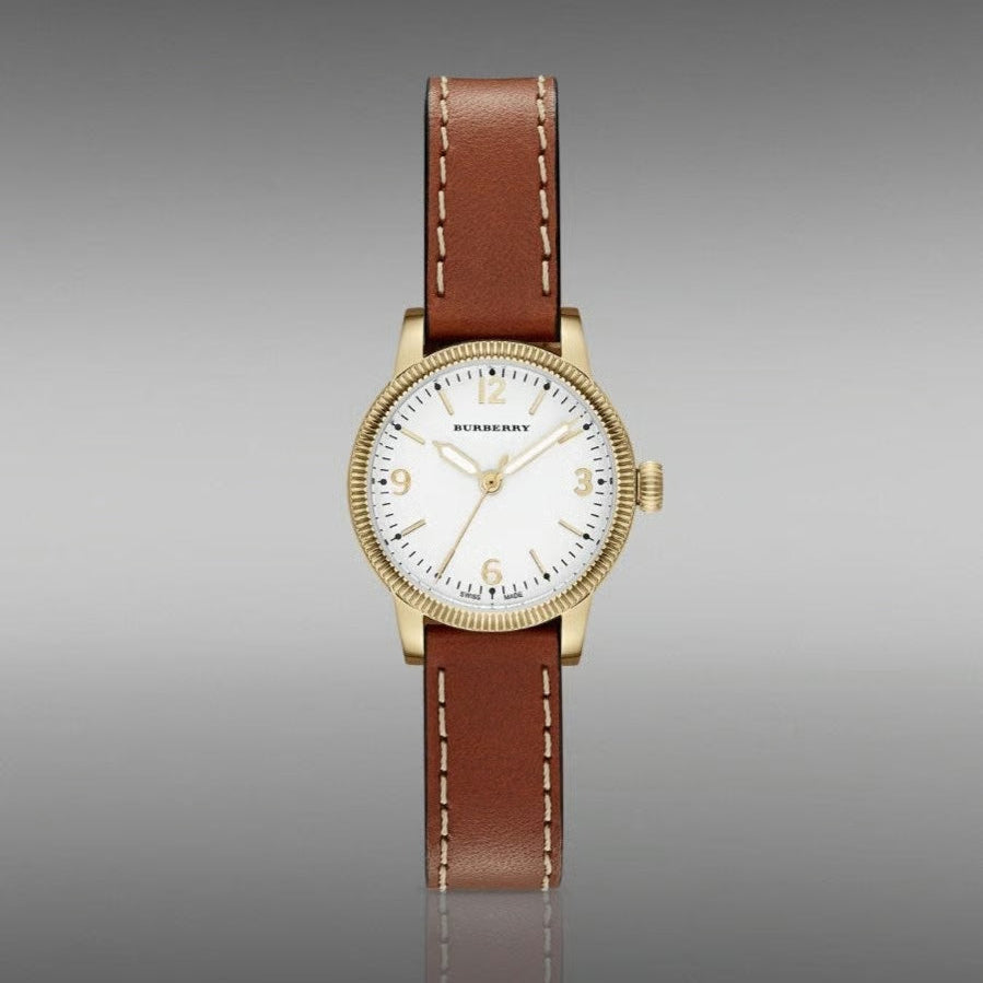  Shop Authentic Burberry The Utilitarian White Dial Brown Leather Strap Watch for Women - BU7865 - Luxxuri