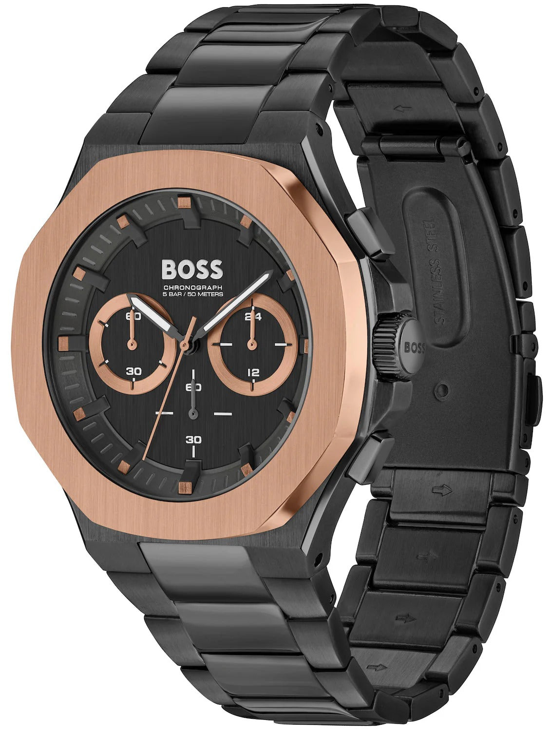  Shop Authentic Hugo Boss Taper Chronograph Black Dial Black Steel Strap Watch for Men - 1514090 - Luxxuri
