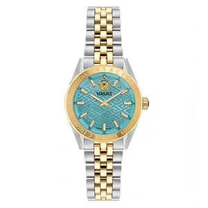  Shop Authentic Versace V-Code Analog Turquoise Dial Two Tone Steel Strap Watch for Women - VE8I00524 - Luxxuri