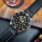 Citizen Mechanical Automatic Black Dial Black Leather Strap Watch for Men - NJ0176-10E