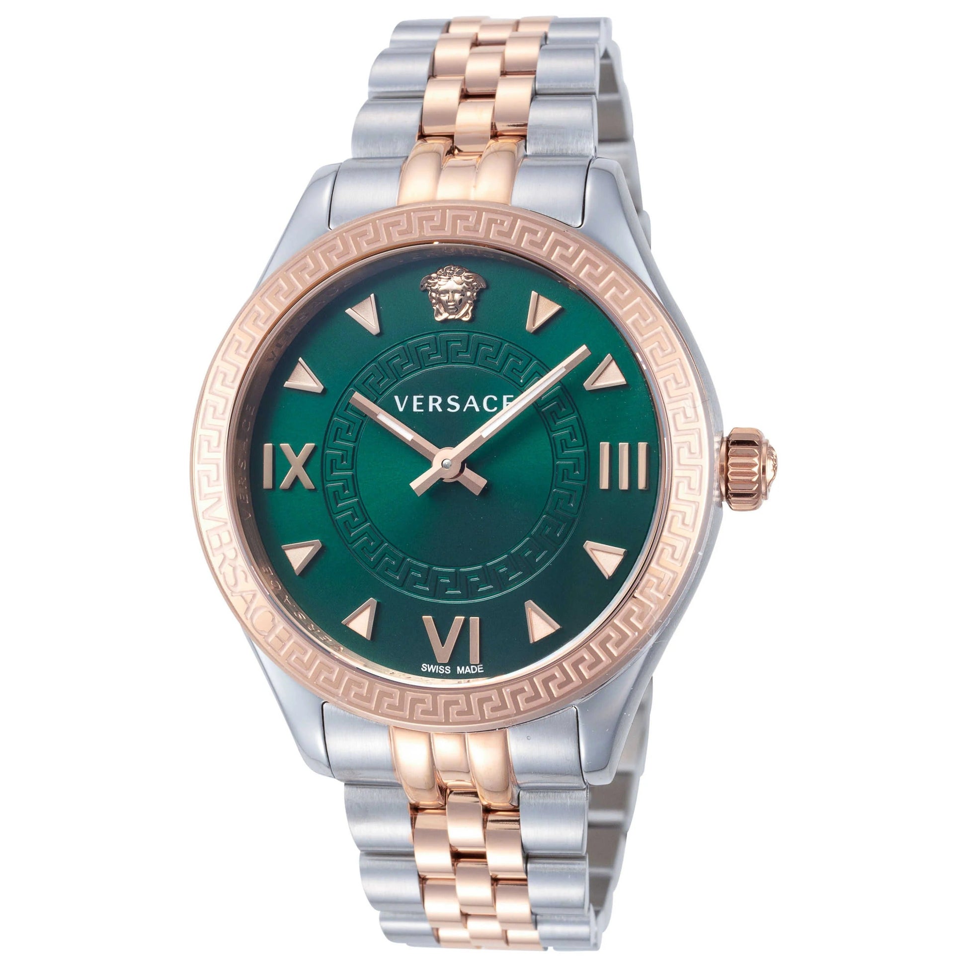  Shop Authentic Versace Hellenyium Quartz Green Dial Two Tone Steel Strap Watch for Women - VE2S00422 - Luxxuri