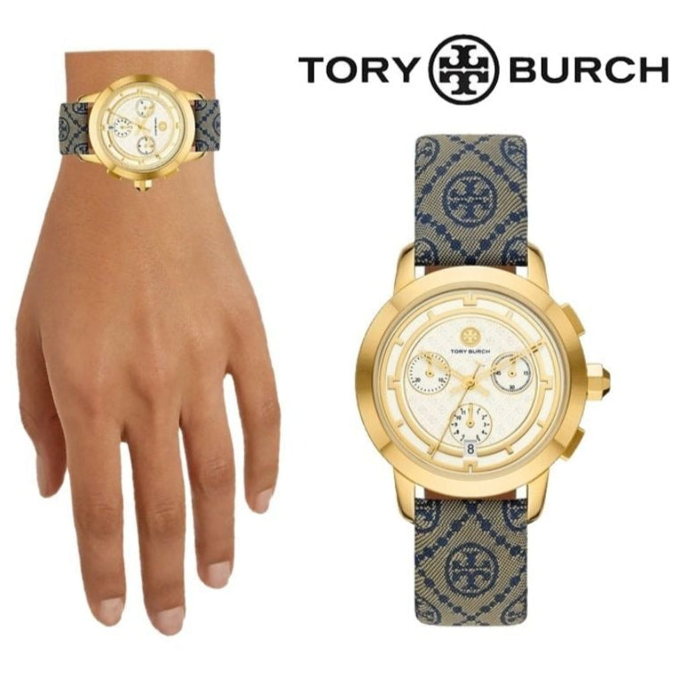 Tory Burch Classic Chronograph White Dial Grey Nylon Strap Watch for Women - TBW1035