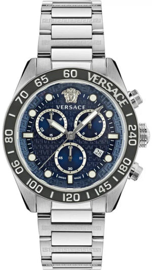  Shop Authentic Versace Greca Dome Chronograph Blue Dial Silver Steel Strap Watch for Men - VE6K00323 - Luxxuri