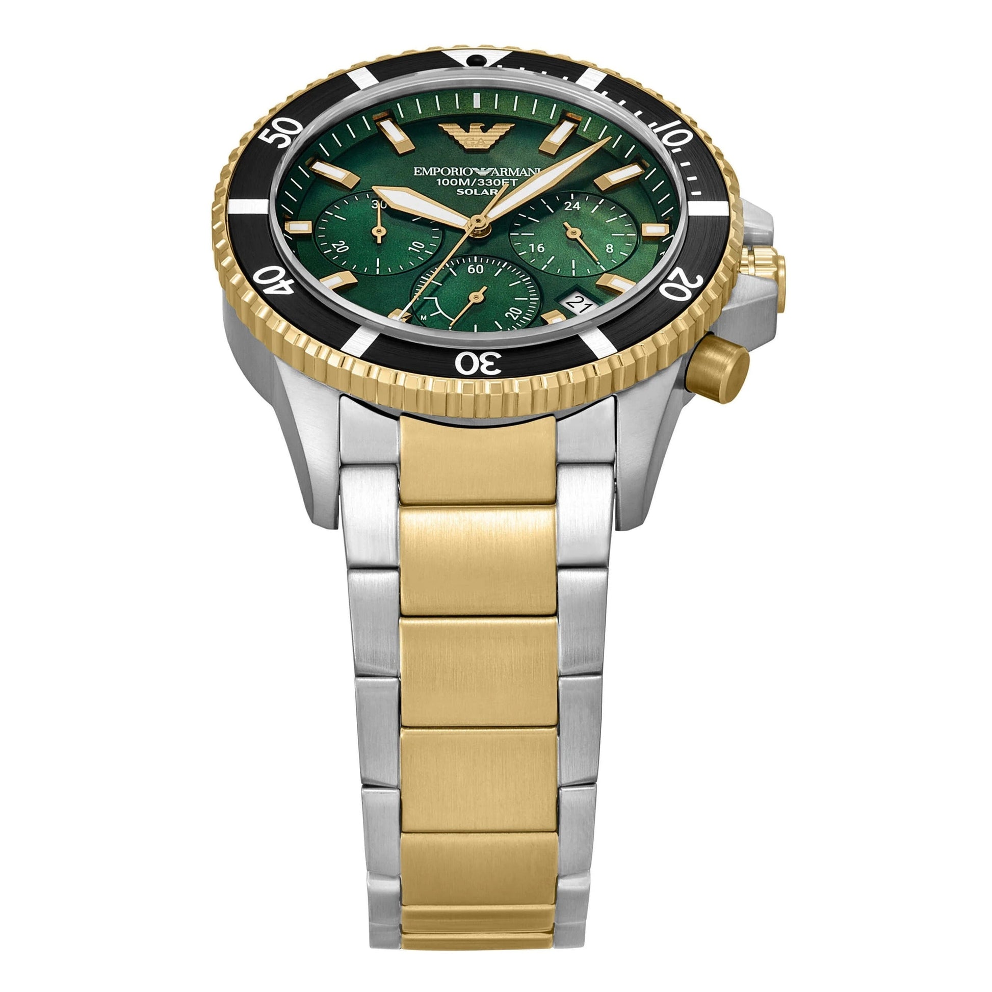  Shop Authentic Emporio Armani World Explorer Chronograph Green Dial Two Tone Steel Strap Watch for Men - AR11695 - Luxxuri
