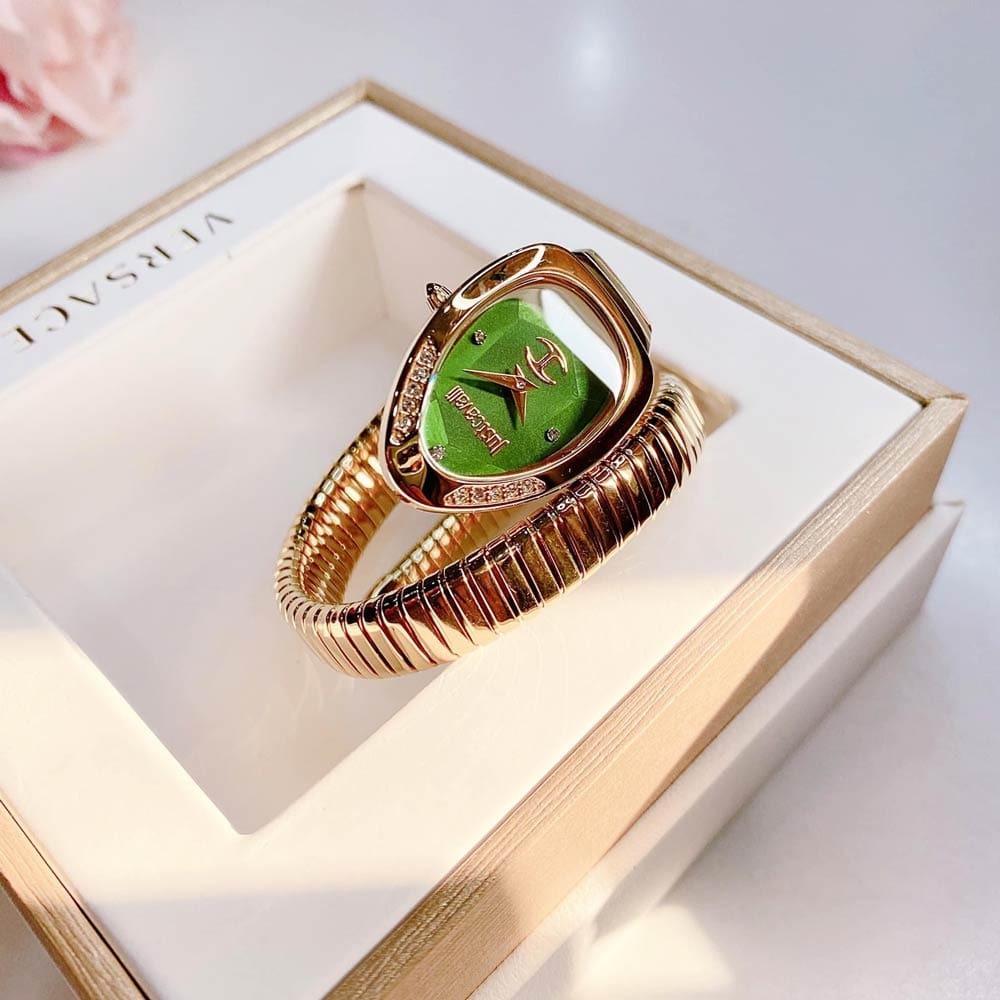 Just Cavalli Serpente Metallica Green Dial Gold Steel Strap Watch for Women - JC1L208M0045