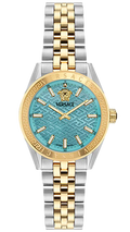  Shop Authentic Versace V-Code Analog Turquoise Dial Two Tone Steel Strap Watch for Women - VE8I00524 - Luxxuri