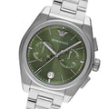  Shop Authentic Emporio Armani Federico Chronograph Green Dial Silver Steel Strap Watch for Men - AR11640 - Luxxuri