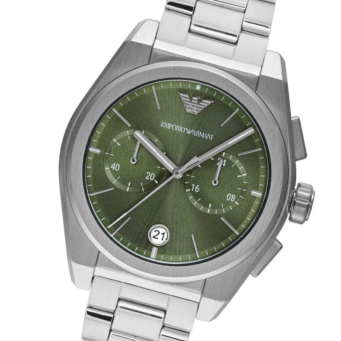  Shop Authentic Emporio Armani Federico Chronograph Green Dial Silver Steel Strap Watch for Men - AR11640 - Luxxuri