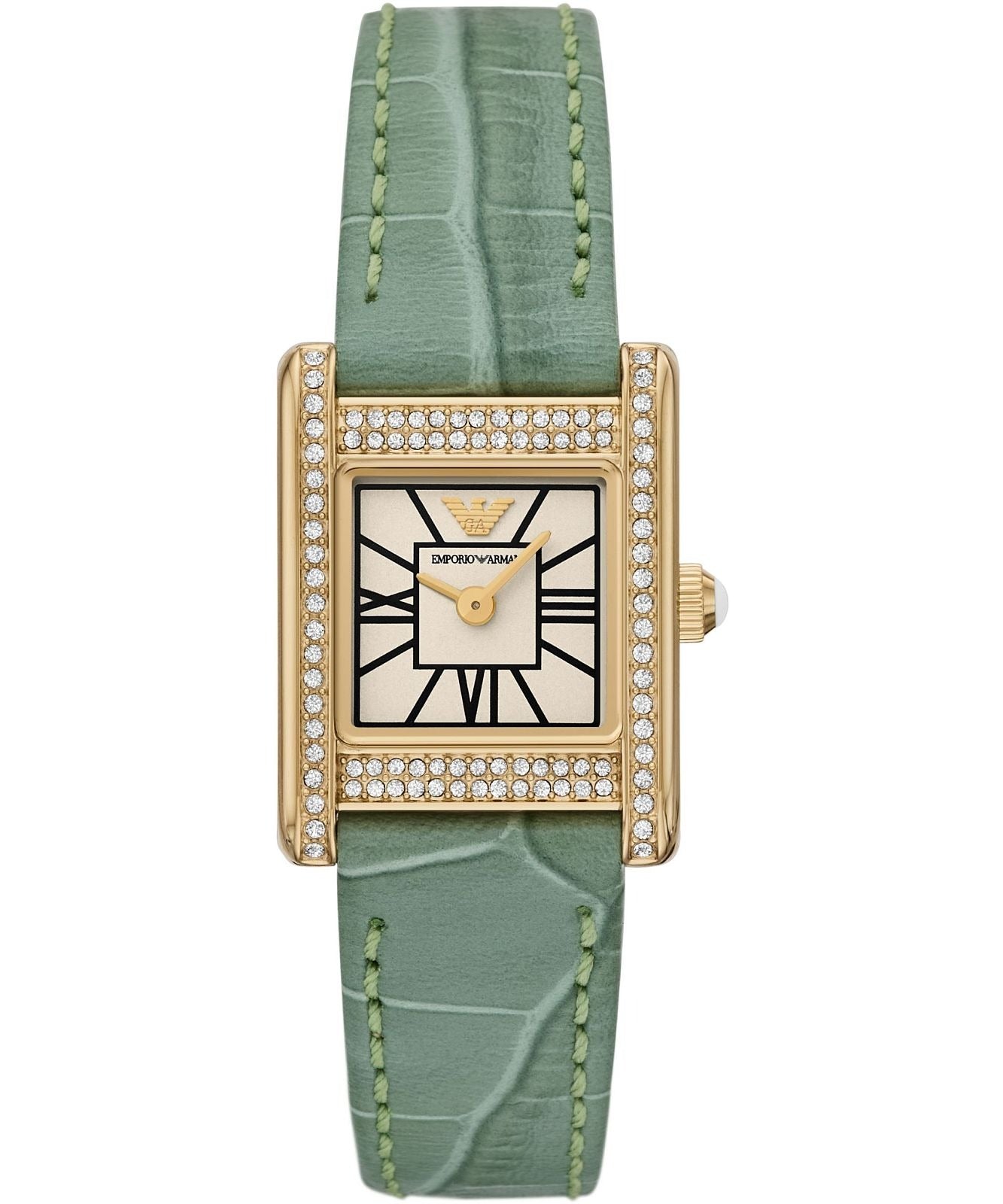 Emporio Armani Classic White Dial Green Leather Strap Watch for Women - AR11661