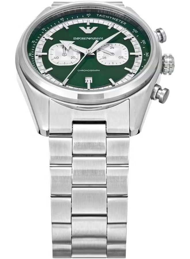 Emporio Armani Racer Chronograph Green Dial Silver Steel Strap Watch for Men - AR11637