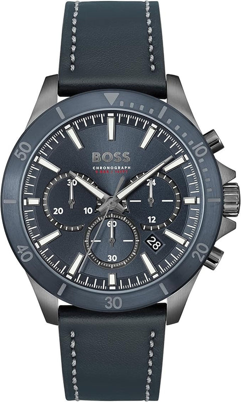  Shop Authentic Hugo Boss Troper Chronograph Blue Dial Blue Leather Strap Watch for Men - 1514056 - Luxxuri