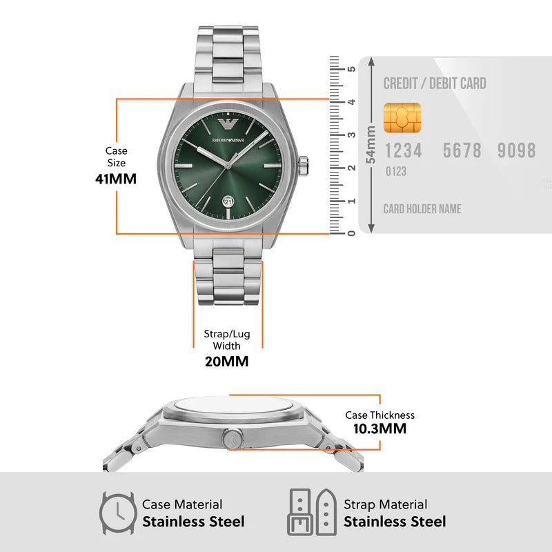  Shop Authentic Emporio Armani Frederico Analog Green Dial Silver Steel Strap Watch for Men - AR11621 - Luxxuri