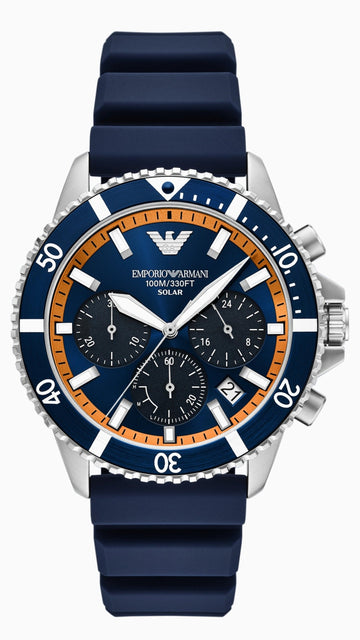  Shop Authentic Emporio Armani World Explorer Chronograph Blue Dial Blue Silicone Strap Watch for Men - AR11696 - Luxxuri