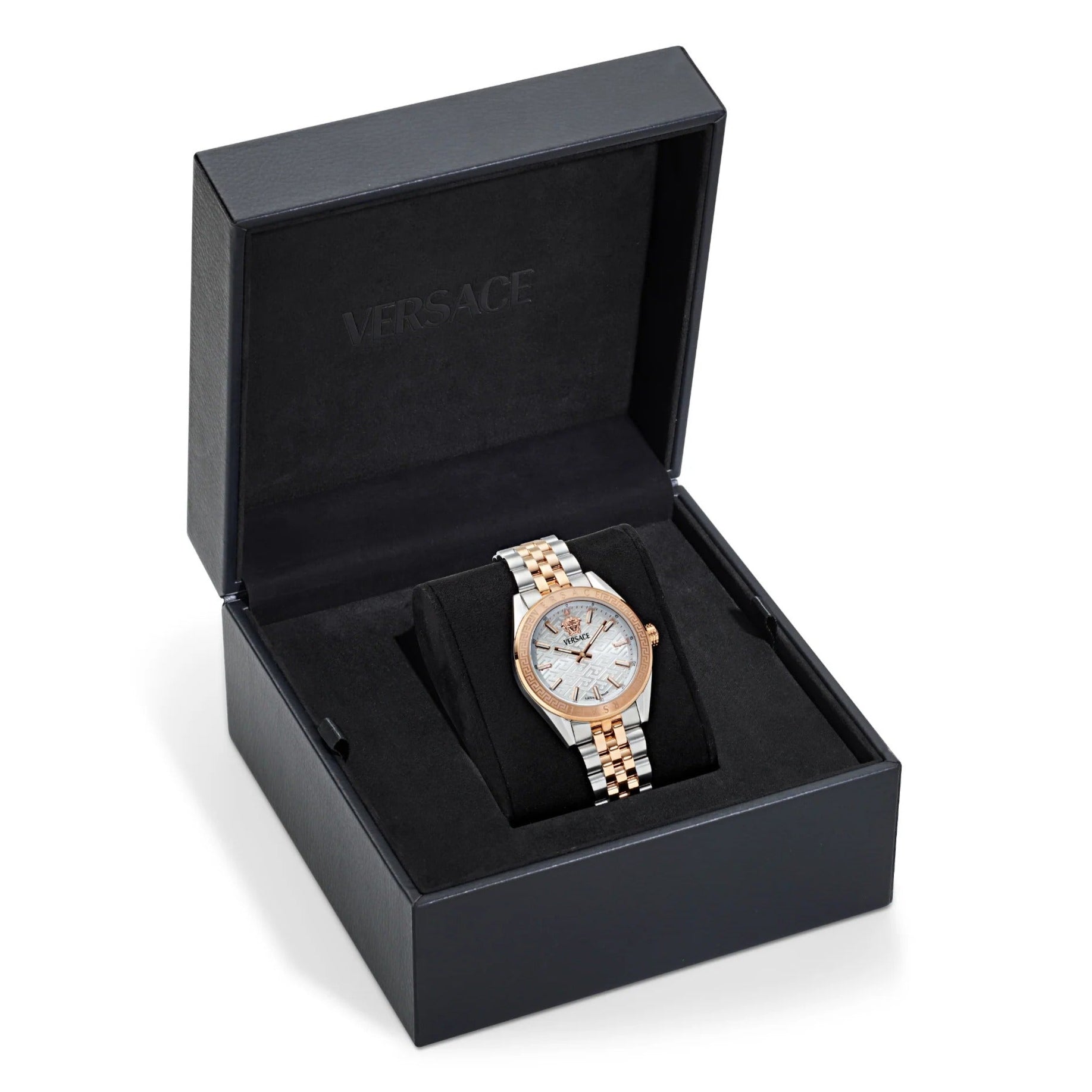 Versace V-Code Analog White Dial Two Tone Steel Strap Watch for Women - VE8I00624