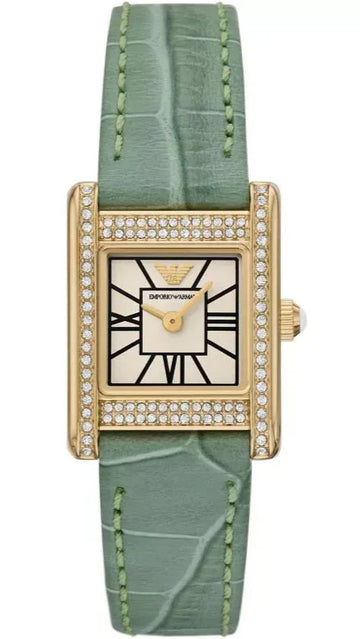  Shop Authentic Emporio Armani Classic White Dial Green Leather Strap Watch for Women - AR11661 - Luxxuri