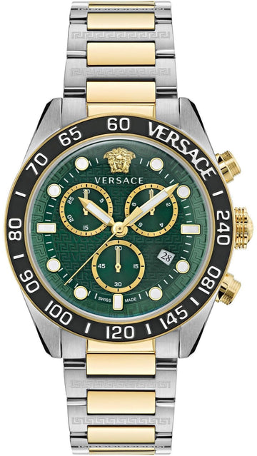  Shop Authentic Versace Greca Dome Chronograph Green Dial Two Tone Steel Strap Watch for Men - VE6K00423 - Luxxuri