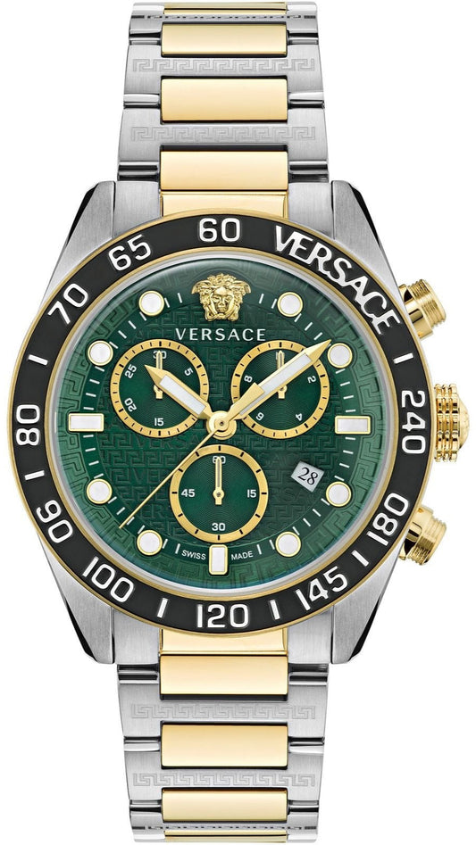  Shop Authentic Versace Greca Dome Chronograph Green Dial Two Tone Steel Strap Watch for Men - VE6K00423 - Luxxuri