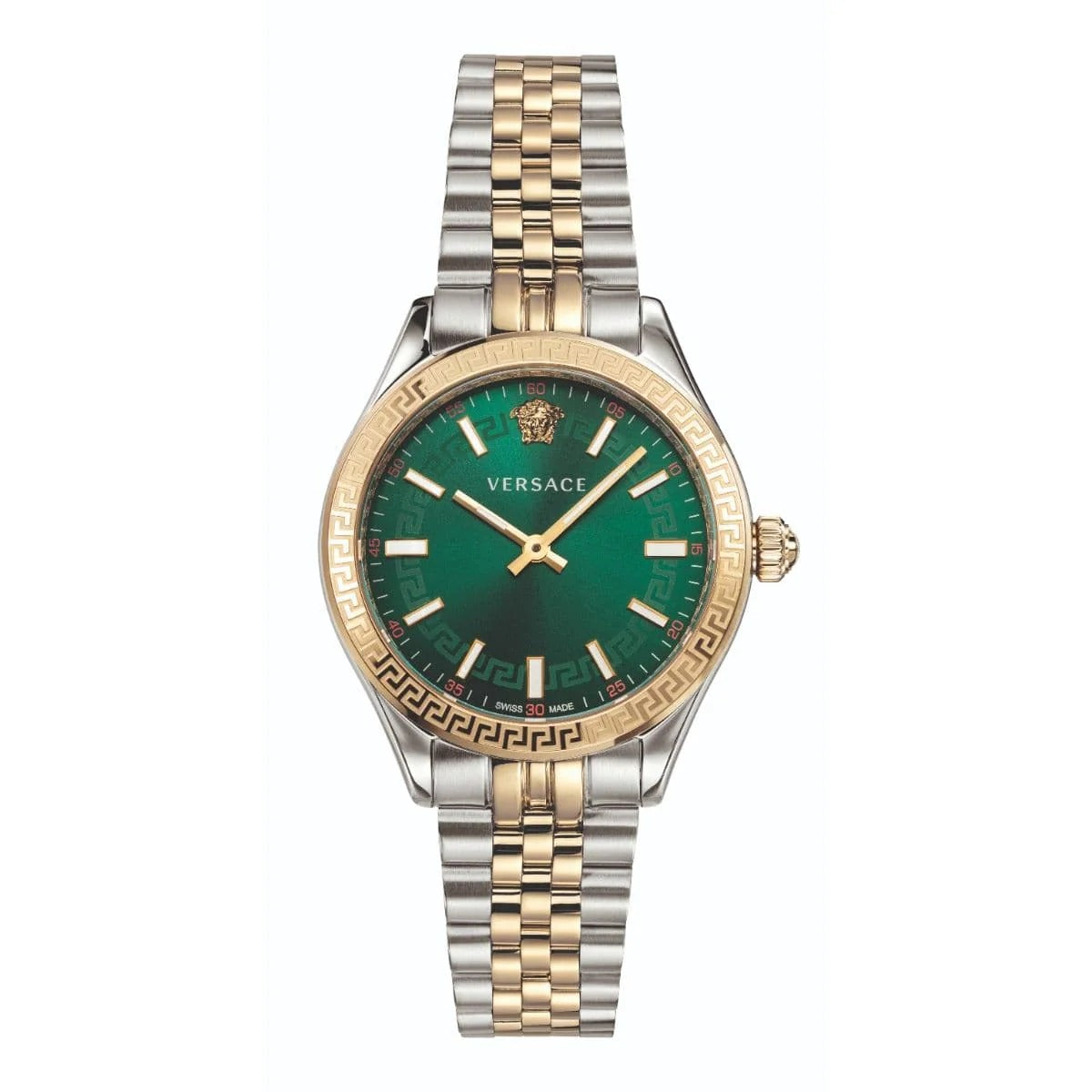  Shop Authentic Versace Hellenyium Quartz Green Dial Two Tone Steel Strap Watch for Women - VEHU00420 - Luxxuri
