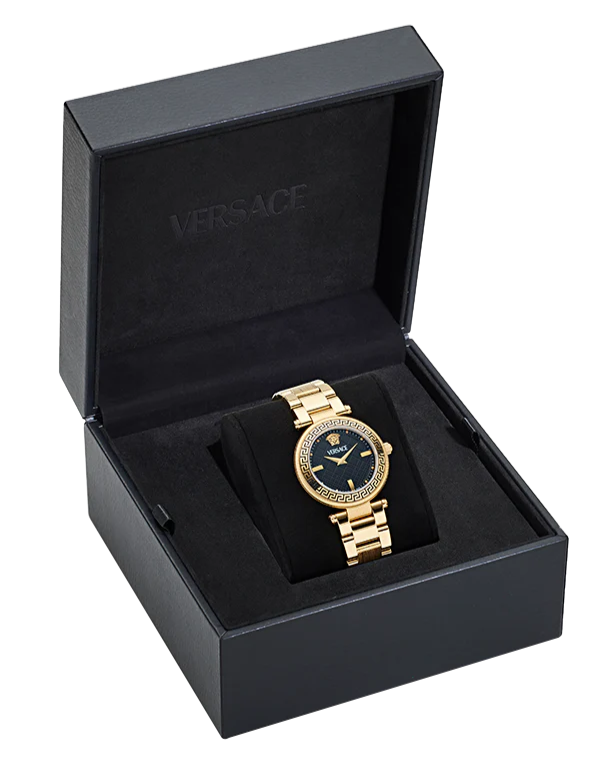  Shop Authentic Versace Reve Analog Black Dial Gold Steel Strap Watch for Women - VE8B00624 - Luxxuri